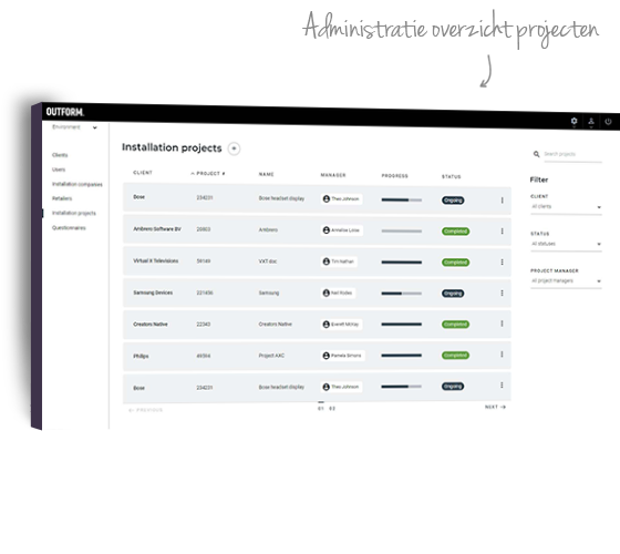 Outform customer portal screenshot